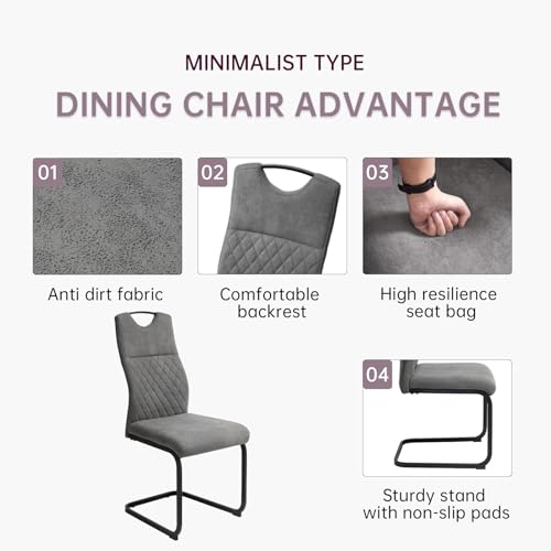 JIEXI Esszimmerstühle 4er Set, Schwingstuhl hohe Rückenlehne, gepolstert Beistellstühle, Wohnzimmerstuhl 150kg (grau) – Bild 6