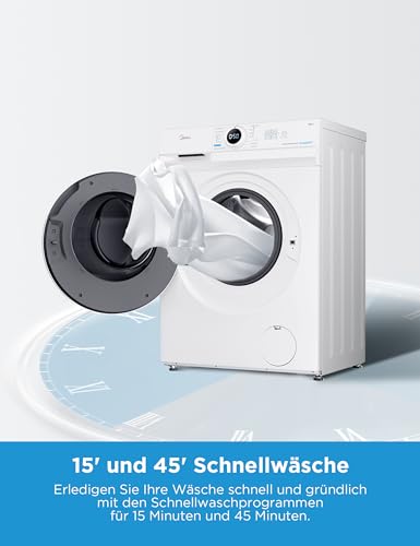 Midea MF10EW70B Waschmaschine / 7kg / 1400 U/Min/EEK A/Inverter Quattro Motor/Dampffunktion/Grosse Trommel/Nachlegefunktion/Kindersicherung/AquaStop, Weiß – Bild 4