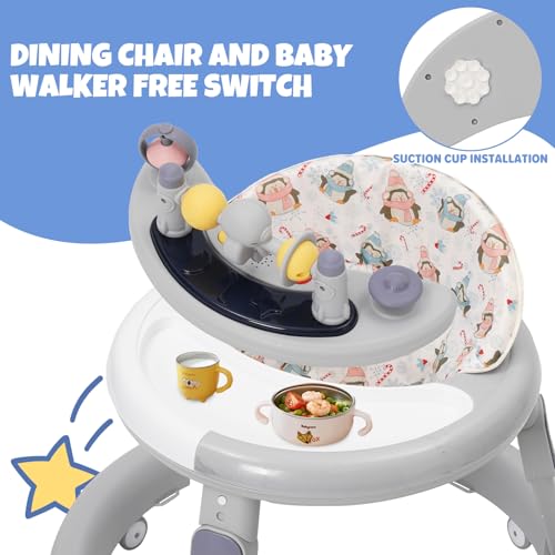3in1 Baby Lauflernwagen(mit Spiel-Aktivitätscenter,Esstablett und Fußmatten),Höhenverstellung,Anti-O-Beine-Design,Robuster und Langlebiger Lauflernwagen,Baby Walker ab 6 Monate, Faltbar(Grau) – Bild 3