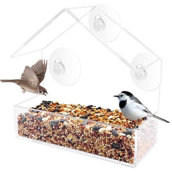 Comzantor Vogelhaus Vogelfutterspender, Vogelfutterhaus mit Saugnäpfe, Vogelhäuschen, Fenster Futterhaus für Vögel, Vogelfutterstation, Futterspender, von Wilden, Rotkehlchen Meisen, 15 x 15 x 6 cm