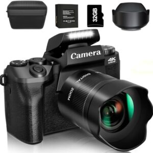 Fine Life Pro Digitalkamera 4K 64MP Fotokamera mit 4.0″ Touchscreen, 16X Digitalzoom Kompaktkamera Mit für Anfänger mit WiFi, mit Kameratasche, Haube, 32GB TF-Karte