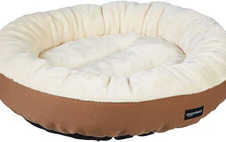 Amazon Basics Rundes Polsterbett für Haustiere, für Hunde oder Katzen, mit Flanelloberseite, 50 x 50,8 x 15,2 cm, braun und elfenbeinfarben - Produktbild