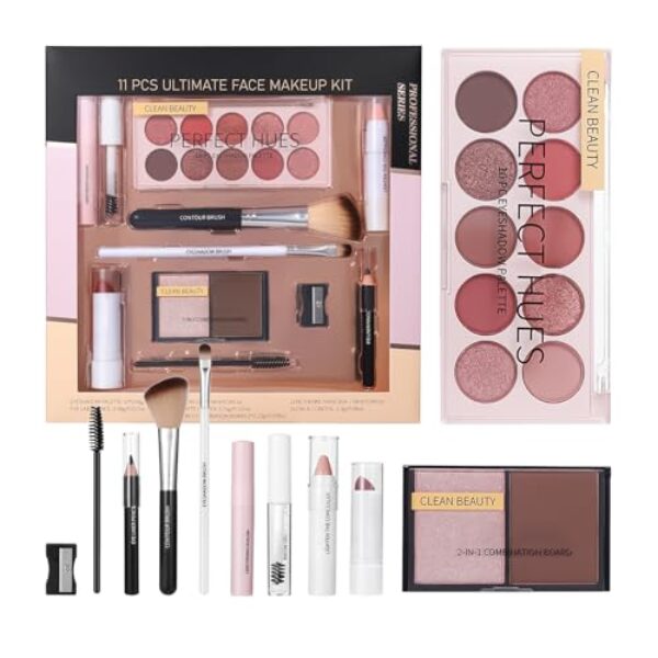 Jukeoiu Make-up Set für Anfänger | Make-up-Set für Damen Gesicht | 11-teiliges Mascara Concealer Lidschatten-Palette Lippenstift für Mädchen Teenager Weihnachten Geburtstag Hochzeit Party