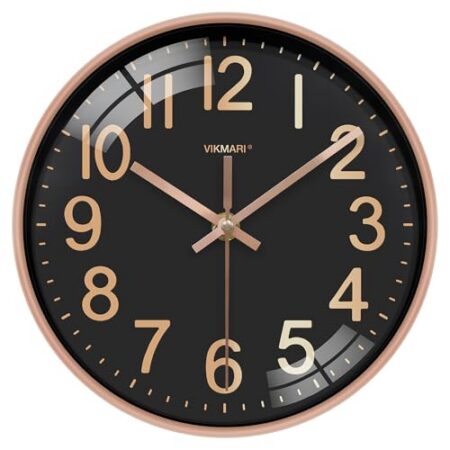 VIKMARI Modern Wanduhr Schwarz Gold Ohne Tickgeräusche Batteriebetrieben Wanduhr für Wohnzimmer Schlafzimmer Badezimmer Küche, 25cm