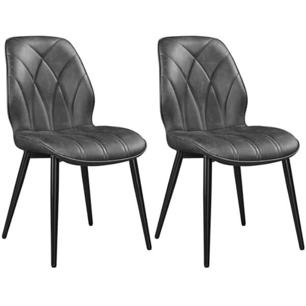 Yaheetech Esszimmerstühle 2er Set Küchenstühle gepolstert Metallbeine bis 136 KG Belastbar Polsterstuhl für Küche/Esszimmer/Schlafzimmer/Restaurant Dunkelgrau/Kunstleder