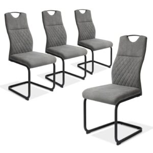 JIEXI Esszimmerstühle 4er Set, Schwingstuhl hohe Rückenlehne, gepolstert Beistellstühle, Wohnzimmerstuhl 150kg (grau)