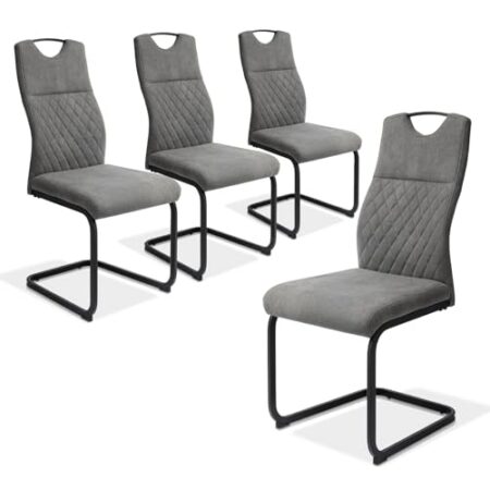 JIEXI Esszimmerstühle 4er Set, Schwingstuhl hohe Rückenlehne, gepolstert Beistellstühle, Wohnzimmerstuhl 150kg (grau)