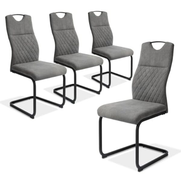 JIEXI Esszimmerstühle 4er Set, Schwingstuhl hohe Rückenlehne, gepolstert Beistellstühle, Wohnzimmerstuhl 150kg (grau)