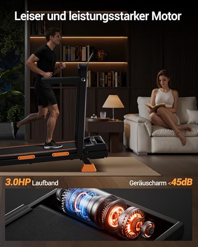 LONTEK Walking Pad Klappbar mit Steigung 10KM/H, 16% Laufband für Zuhause Klappbar mit Steigung, LED Anzeige, Fernbedienun, Laufbänder mit Handläufen, 3.0HP Treadmill for Home, Belastung 136KG – Bild 6