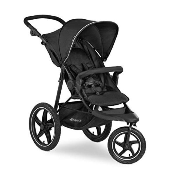 hauck Runner 2, Schwarz – Robuster Dreirad Buggy mit XL Lufträdern, Federung, UV Schutz 50+, XL Netzfenster, Verstellbarer Schieber, mit Liegefunktion für Kinder ab Geburt bis 22 kg, Faltbar
