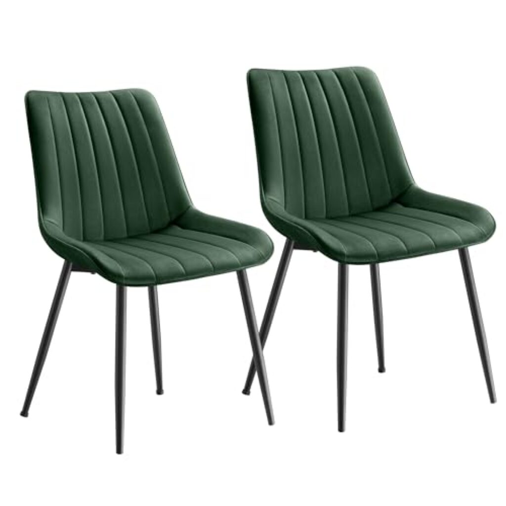 SONGMICS Esszimmerstuhl 2er Set, Küchenstuhl, Samt,Polsterstuhl, bis 120 kg belastbar, Stahlbeine, Gebogene Rückenlehne, für Esszimmer, Küche, grün-tintenschwarz LDC090C01