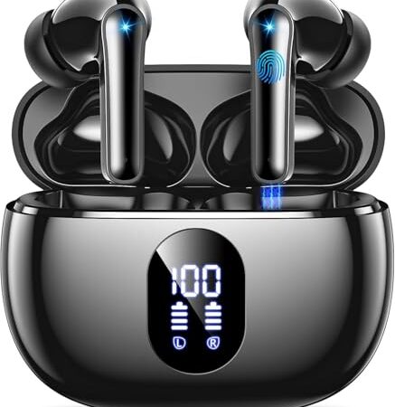 Bluetooth Kopfhörer Kabellos Bluetooth 5.4 In Ear Kopfhörer mit 4 ENC Noise Cancelling Mikrofon, LED Anzeige & 48 Std Spielzeit, HiFi Tiefer Bass Wireless Earbuds IPX7 Wasserdic...