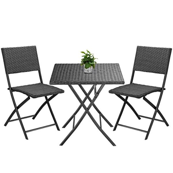 Casaria® Polyrattan Balkonmöbel 3 TLG. Klappbar Platzsparend 2 Personen Wetterfest Balkon Terrasse Bistro Garten Möbel Sitzgruppe Essgruppe Garnitur Set