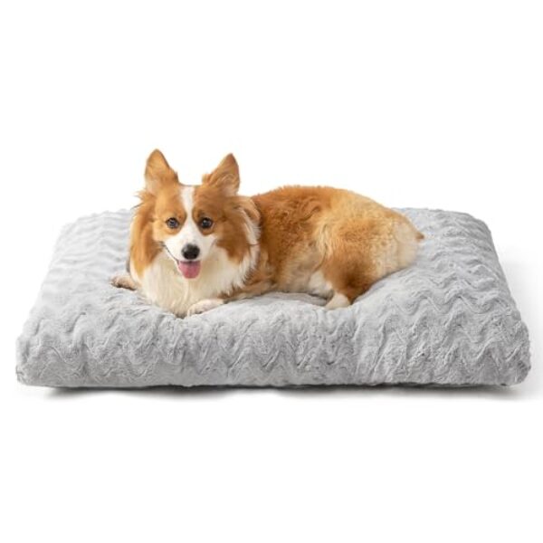 EHEYCIGA Hundebett Grosse Hunde Waschbar, 89x58cm, Hundekissen Flauschig für Mittelgroße Hunde, Kuschelig Umkehrbare Hundematte mit Kunstpelz und Kunstleinen, Grau