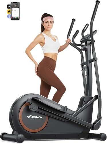 MERACH Crosstrainer für Zuhause mit 42 cm Schrittlänge, Ultraleise Ellipsentrainer mit Magnetwiderstand, 16 Widerstandsstufen, für Effektives Ausdauertraining, Eigener App, Belastbar Bis 150 kg