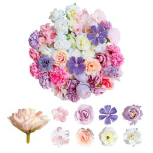 Pack of 50 Artificial Flowers Flower Heads, Flowers for Crafts with 9 Styles, Artificial Flowers Mini Silk Flowers, Artificial Flower Heads for Wedding Home DIY Crafts Scrapbooking Decorative