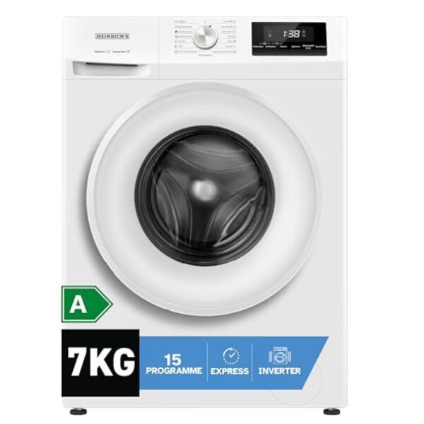 Heinrich´s Waschmaschine, 7kg, 15 Programme, 1400 U/min., Aqua-Stop, LED-Display, inkl. Timer, mit Kindersicherung, langlebiger Inverter Motor, Energieeffizienzklasse A, weiß