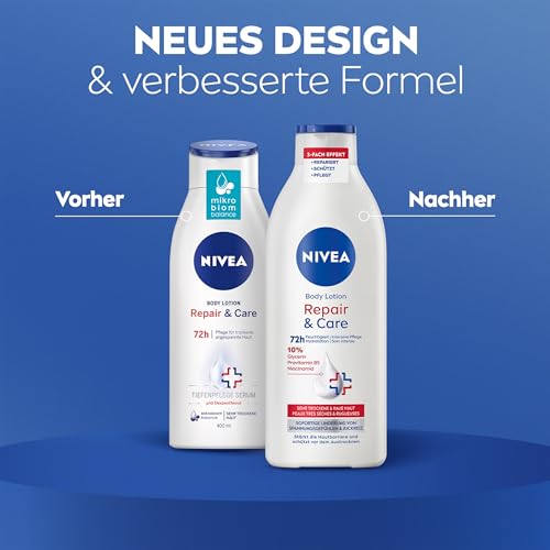 NIVEA Body Lotion Repair & Care, Körpercreme für sehr trockene Haut & zur Linderung von Spannungsgefühlen, Körperlotion mit Glycerin, Niacinamid & Provitamin B5 (400 ml) – Bild 4