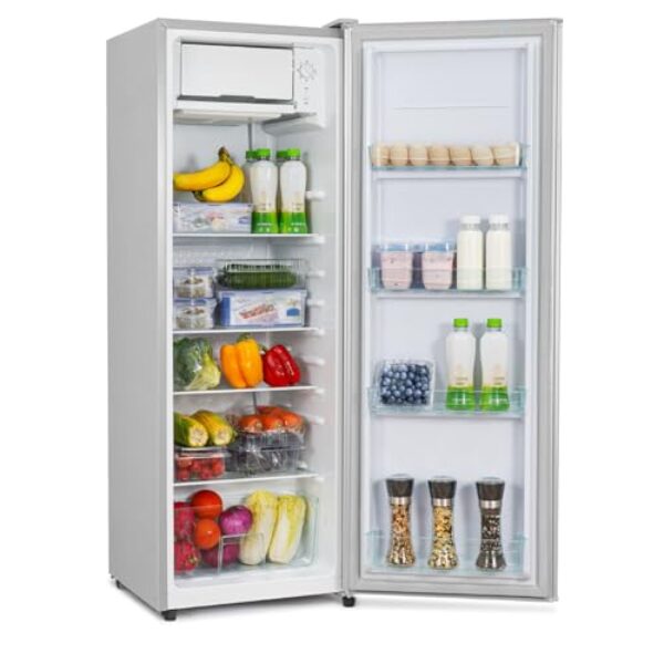 CURECURE Kühlschrank mit Mikro-Gefrierfach, 138 L Gesamtrauminhalt, 133 L Kühlen, 5 L Gefrieren, 4 Glasablagen mit Gemüsefach, Temperaturregelung, Schnellkühlfunktion (Silber)