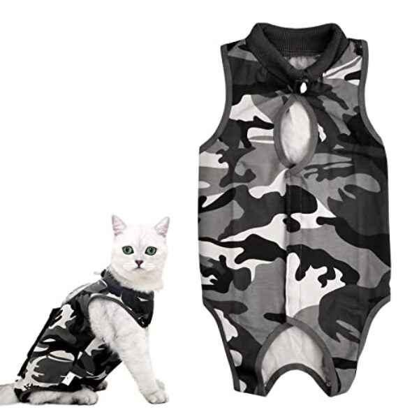 Cat Recovery Anzug, Tarnung Recovery Suit Katze, Chirurgischer Erholungsanzug, Katzenbody Nach Op, Kegel E Halsband Alternative, Kleidung Nach der Operation für Katzen Haustiere Bauchwunden (M)