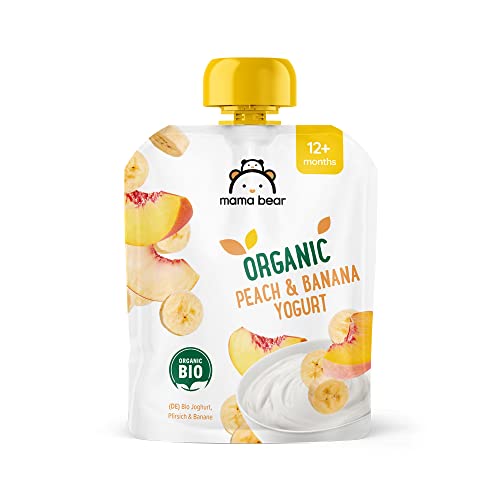Amazon-Marke: Mama Bear Bio Zubereitung aus Joghurterzeugnis Pfirsich, Banane und Joghurt, Vegetarisch, 90g (6er-Pack) – Bild 4