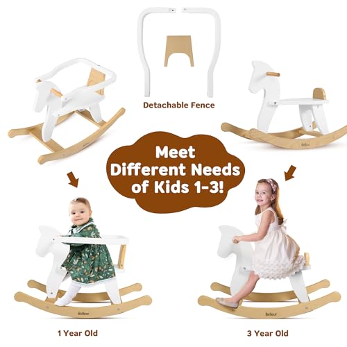 Belleur Schaukelpferd ab 1 Jahr, Schaukeltier Massivholz für Babys und Kleinkinder, Schaukelstuhl Holz Pferd, Pferd Zum Reiten für Kinder, Schaukeltier für Kinder - Weiß – Bild 3