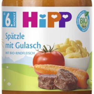 HiPP Spätzle mit Gulasch (6 x 190g), Menü ab 6. Monat, ohne Salzzusatz, mit Omega-3, in bester Bio-Qualität