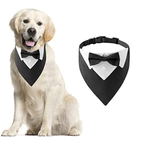 HACRAHO Formales Hunde-Smoking-Bandana, 1 STÜCK Hund Tuxedo Baumwolle Bandana Hundehalsband Mit Fliege Und Krawatte Für Große Und Übergroße Hunde, L
