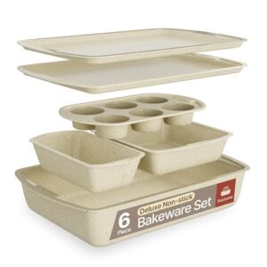 Bakken Swiss – Bakeware Set – 6-teilig – Stapelbar, Deluxe, Antihaft-Backformen für Profi- und Heimkochen – Kohlenstoffstahl, weiße Steinbeschichtung