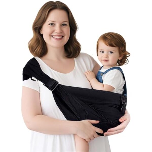 Plus Size Tragesling bis 25kg Babytrage & Seitentrage Erweiterbar verstellbar für größere Kinder, atmungsaktiv & rutschfest, ASTM zertifiziert Inkl. Baby Hüfttrag & Tragetuch Funktion(Plus-Schwarz)