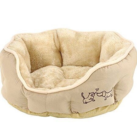 Dehner Lieblinge Hundebett und Katzenbett Sammy, oval, ca. 45 x 40 x 14 cm, Polyester, beige