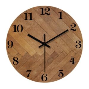 Constantplanet Round Rustic Wall Clocks Battery Operated 16 Inch Large Wall Clocks for Living Room Decor Brown Wood Wall Clock Non Ticking(No Solid Wood, It is with MDF Material)