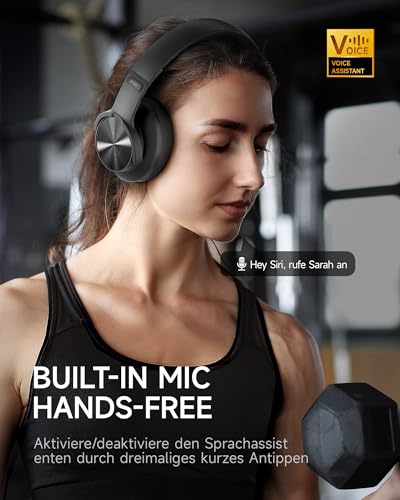 Picun B8 Bluetooth-Kopfhörer, 120 Stunden Wiedergabezeit, kabellose Bluetooth-Kopfhörer mit 3 EQ-Modi, niedriger Latenz, Freisprechfunktion, Over-Ear-Kopfhörer für Reisen, Schwarz – Bild 5