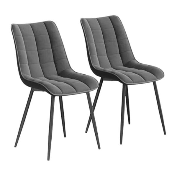 WOLTU Esszimmerstühle 2er Set, für Wohnzimmer Küche Esszimmer, Küchenstühle gepolstert mit Rückenlehne, Sitzfläche aus Samt, mit Metallbeinen, bis 150 kg belastbar,Dunkelgrau
