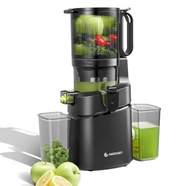 AMZCHEF 250W Automatischer All-In-One Entsafter, 145MM Öffnung und 1,8L entsafter für Gemüse und Obst, Entsafter Slow Juicer Testsieger mit Dreifachem Filter – Schwarz