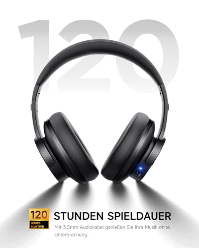 Picun B8 Bluetooth-Kopfhörer, 120 Stunden Wiedergabezeit, kabellose Bluetooth-Kopfhörer mit 3 EQ-Modi, niedriger Latenz, Freisprechfunktion, Over-Ear-Kopfhörer für Reisen, Schwarz – Bild 4