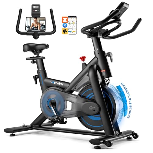 Wenoker Heimtrainer Fahrrad mit App,Leises Ergometer Hometrainer Fahrrad mit Magnetwiderstand,Spinning Bike Indoor Fitnessbikes für Kardio-Training zu Hause,Bis 160KG