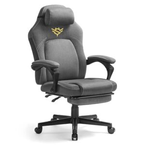 SONGMICS HOME Gaming-Stuhl, ergonomischer Computerstuhl mit Fußstütze, Bürostuhl, Drehstuhl mit Kopfkissen, Baumwoll-Leinen-Mischgewebe, höhenverstellbar, Taubengrau OBG072G01