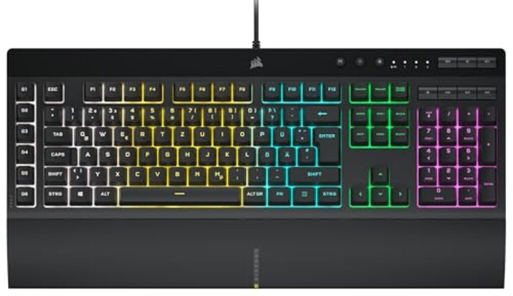 CORSAIR K55 RGB PRO Kabelgebundene Membrantastatur – IP42 staub- Und Spritzwassergeschützt – 6 Makro-Tasten Mit Elgato-Integration – iCUE-Kompatibel – QWERTZ DE – PC, Mac, Xbox – Schwarz
