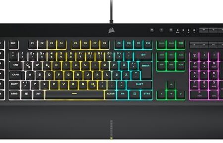 CORSAIR K55 RGB PRO Kabelgebundene Membrantastatur – IP42 staub- Und Spritzwassergeschützt – 6 Makro-Tasten Mit Elgato-Integration – iCUE-Kompatibel – QWERTZ DE – PC, Mac, Xbox – Schwarz