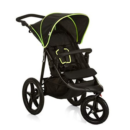 hauck Runner, Black / Neon Yellow – Robuster Dreirad Buggy mit XL Lufträdern, Federung, XL Netzfenster, Verstellbarer Schieber, mit Liegefunktion für Kinder ab Geburt bis 22 kg, Faltbar