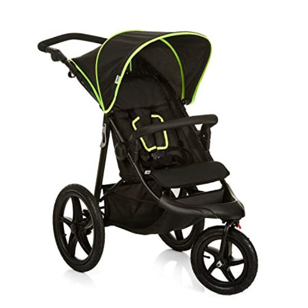 hauck Runner, Black / Neon Yellow – Robuster Dreirad Buggy mit XL Lufträdern, Federung, XL Netzfenster, Verstellbarer Schieber, mit Liegefunktion für Kinder ab Geburt bis 22 kg, Faltbar