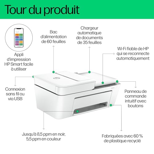 HP DeskJet 4220e Multifunktionsdrucker, 3 Monate gratis drucken Instant Ink inklusive, Drucker, Kopierer, Scanner, Mobiler Faxversand, WLAN, Automatische Dokumentenzuführung, Weiß – Bild 4