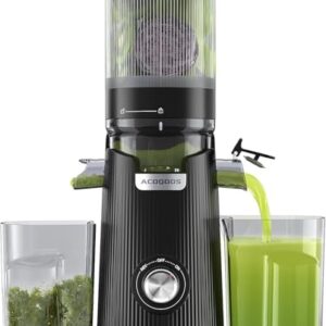ACOQOOS Entsafter, Entsafter für Ganze Gemüse und Obst, 135 mm Breite und Größere Fütterungsröhre, 1,8 L Füllvolumen, Leicht zu Reinigender Slow Juicer mit 2 Gläsern, Elektrische Saftpresse Schwarz