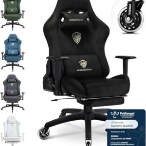 Dowinx Gaming Stuhl, Atmungsaktiver und Ergonomischer Bürostuhl aus Mikrofaser-Velours, Weiches Sitzgefühl wie Pelz, Verstellbarer Schreibtischstuhl mit Fußstütze, Hellschwarz