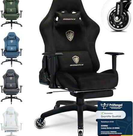 Dowinx Gaming Stuhl, Atmungsaktiver und Ergonomischer Bürostuhl aus Mikrofaser-Velours, Weiches Sitzgefühl wie Pelz, Verstellbarer Schreibtischstuhl mit Fußstütze, Hellschwarz -...