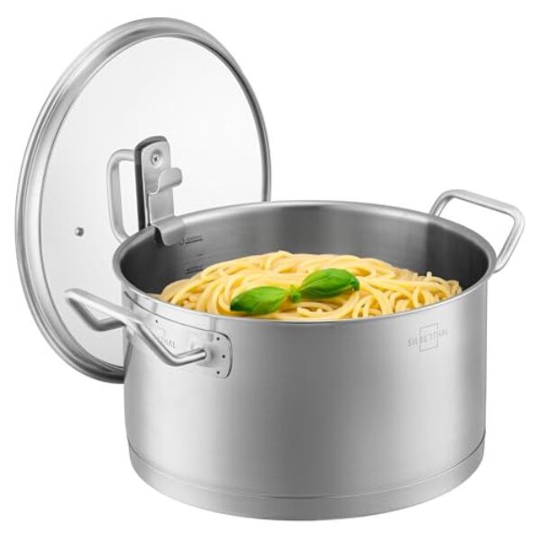 SILBERTHAL Kochtopf Induktion 24 cm – Edelstahl – 5,8L – Topf mit Deckel zum Einhängen – Für alle Herdarten – Ofenfest