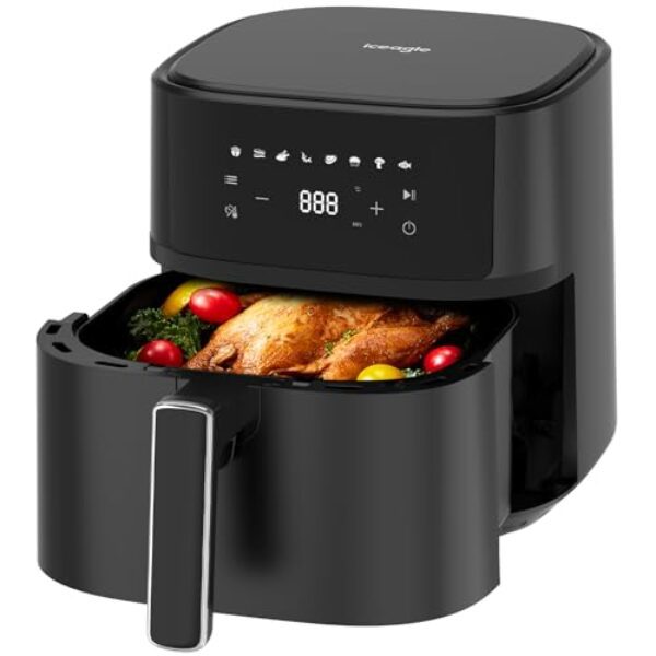 Heißluftfritteuse 6,5L Airfryer XL – 1700W Friteuse ohne Öl mit Metall-Innenraum | Heissluftfriteuse Air Fryer, 8 Programmen, Digitales LED-Display, Timer, Benutzerfreundlich, 80-200°C, Rezeptbuch