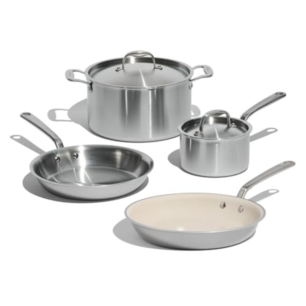 Made In Cookware – 6-teiliges Edelstahl-Kochgeschirr-Set – 5-lagig verkleidet – inklusive Bratpfannen, Stielkasserolle und Suppentopf – professionelle Qualität – hergestellt in Italien –