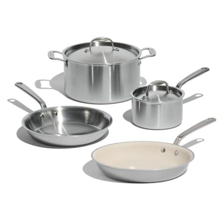 Made In Cookware – 6-teiliges Edelstahl-Kochgeschirr-Set – 5-lagig verkleidet – inklusive Bratpfannen, Stielkasserolle und Suppentopf – professionelle Qualität – hergestellt in Italien –